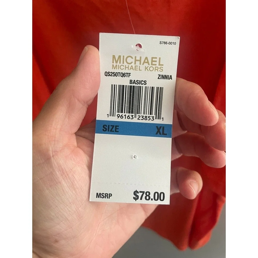 Michael Kors Womens Zinnia Cold Shoulder Chain Strap Top QS250TQ6TF Orange XL